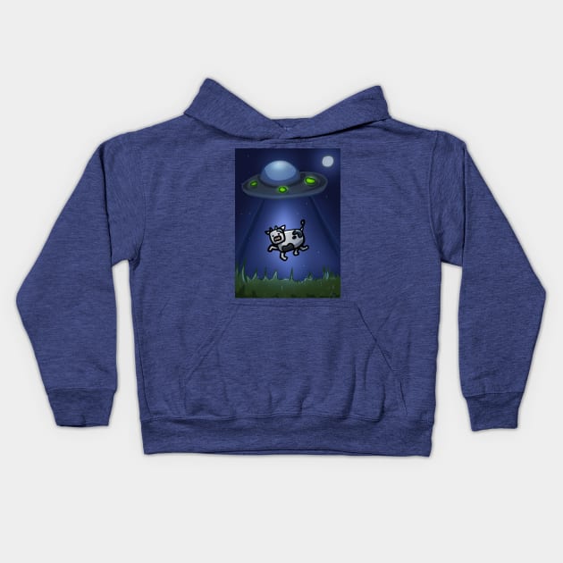 UFO Abducts A Cow Kids Hoodie by PreeTee 